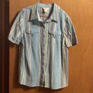 Striped Short Sleeve Button Down Top